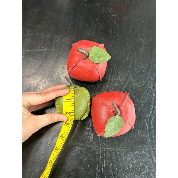 Filler Bowl Decor Apples- Set of 3- Red Green- painted fabric- Stems- Vintage - Picture 6 of 6